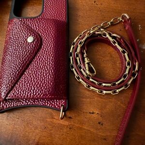 Textured Burgundy Phone Case with Gold Chain